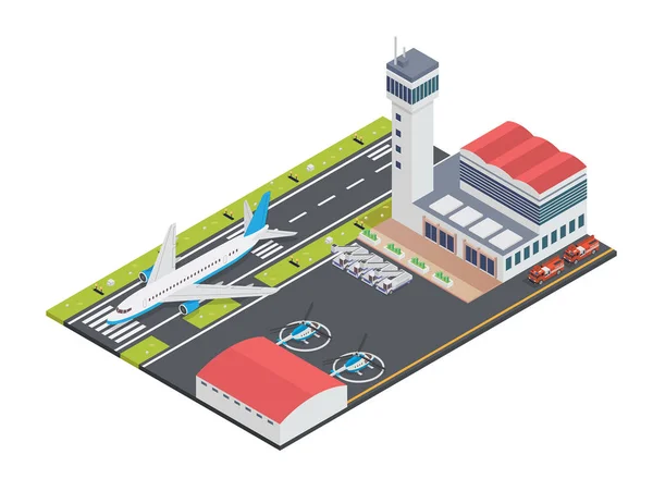 Modern Urban Airport Terminal Isometric Illustration — Stock Vector