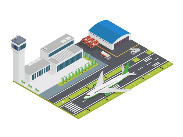 Ilustração Isométrica Terminal Aeroporto Urbano Moderno —  Vetores de Stock