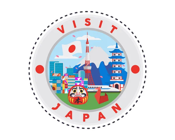 Ilustración Circular Del Emblema Del Parche Moda Turismo Japón — Vector de stock