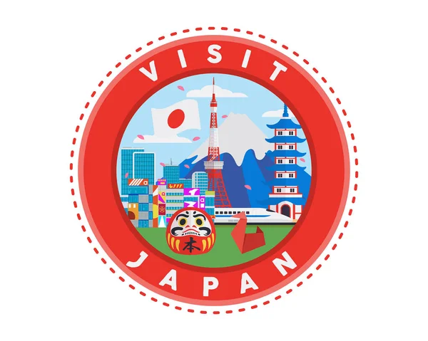 Ilustración Circular Del Emblema Del Parche Moda Turismo Japón — Vector de stock