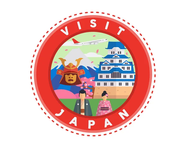 Circulaire Japon Tourisme Mode Patch Emblème Illustration — Image vectorielle