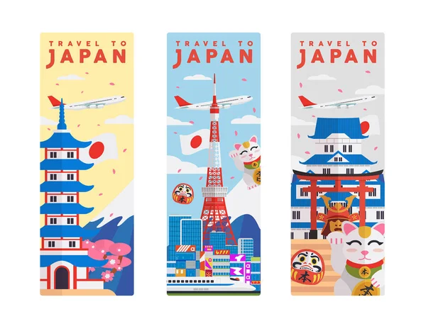 Viajar Japón Vector Ilustración Web Ads Promoción Banner Illustration — Vector de stock