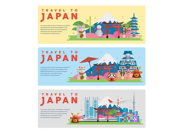 Viajar Japón Vector Ilustración Web Ads Promoción Banner Illustration — Archivo Imágenes Vectoriales