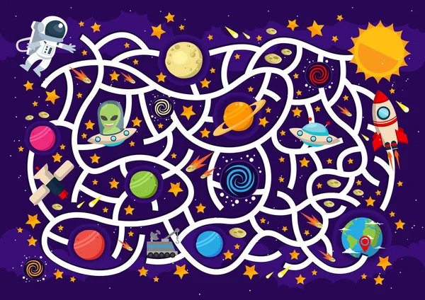 Çocuk illüstrasyon, Oyunlar, kitap yazdırma, uygulamalar, eğitim ve diğer çocuklar için uygun eğlenceli eğitim uzay Tema labirent Puzzle oyunları ile ilgili etkinlik eğlenceli.