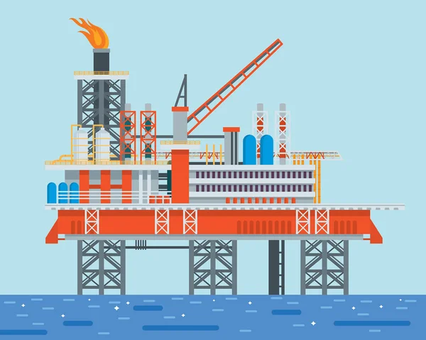 Modern Offshore Oil Rig Drilling Facility Illustration — Stock Vector