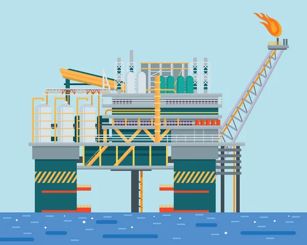 Moderna Offshore Oil Rig Impianto Perforazione Illustrazione — Vettoriale Stock