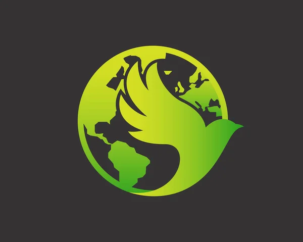 Logo Moderno Del Piccione Piccione Del Mondo Verde — Vettoriale Stock