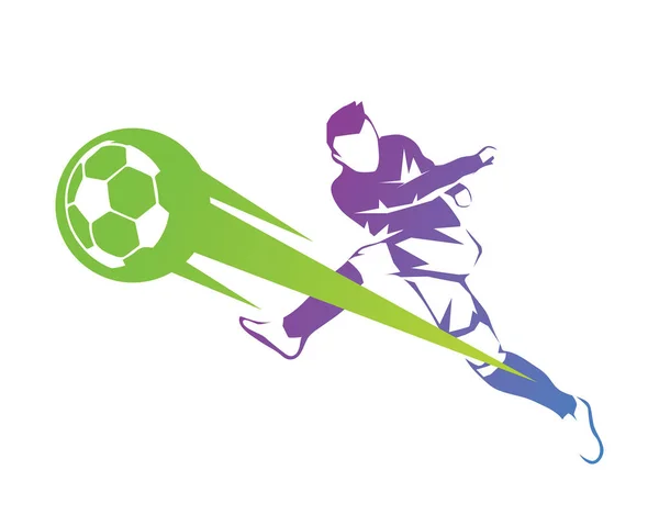 Football Player Action Logo Ball Fire Penalty Kick — Stock Vector