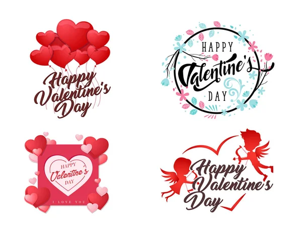 Modern Romantic Happy Valentine Card Decoration Element Set Suitable Invitation — Stock Vector