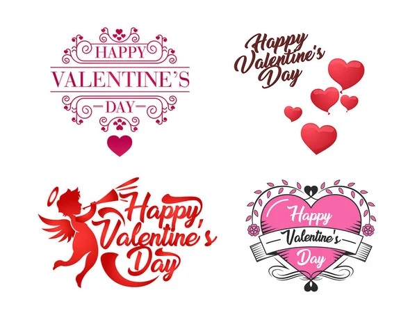 Modern Romantic Happy Valentine Card Decoration Element Set Suitable Invitation — Stock Vector