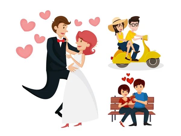 Couple Valentin Romantique Ayant Moment Spécial Illustration Set — Image vectorielle