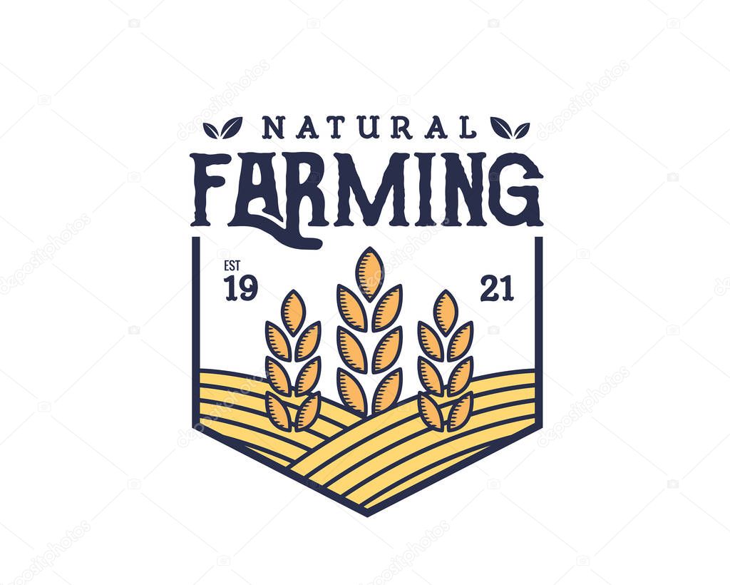 Modern Green Organic Farms Logo Badge Illustration