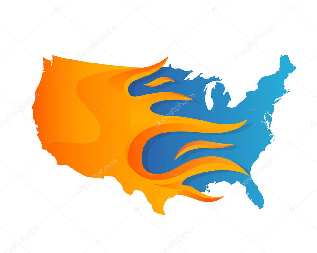 Modern Flaming United States Of America Map Illustration