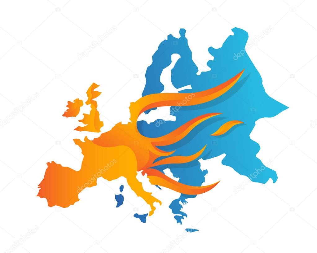 Modern Flaming Europe Map Illustration