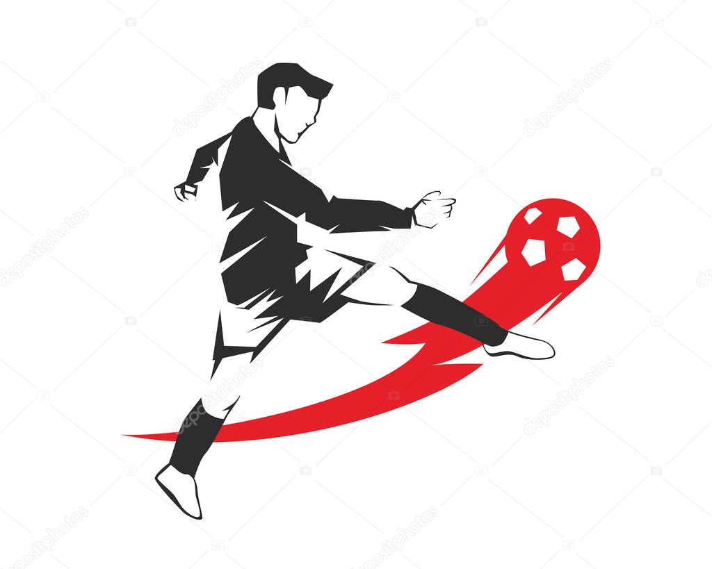 Football Player In Action Logo - Ball On Fire Penalty Kick