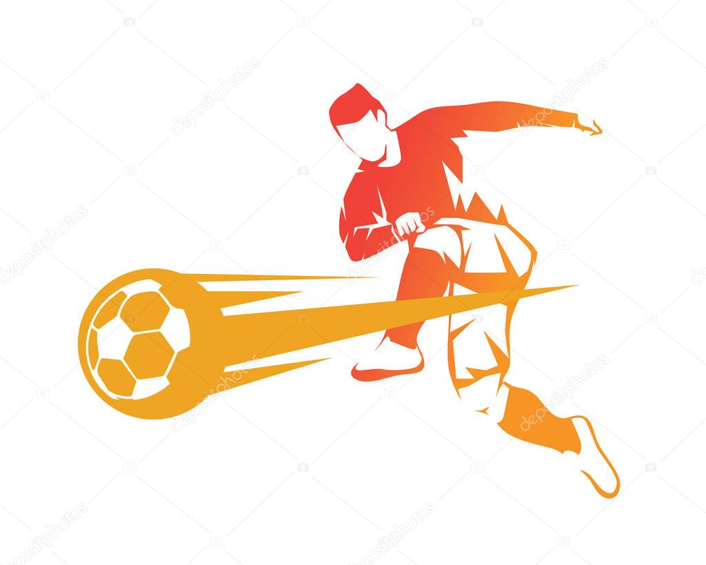 Football Player In Action Logo - Ball On Fire Penalty Kick