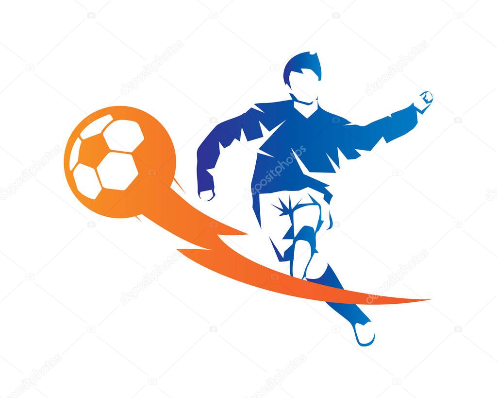 Football Player In Action Logo - Ball On Fire Penalty Kick