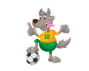 Sevimli hayvan illüstrasyon eğitim, kart, T-Shirt, sosyal medya, kitap, çıkartmalar, oyun ve diğer çocuklar için uygun ilgili faaliyetler - kurt futbol koçu