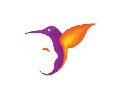 Modern kuş logosu - insan yüzü siluet ile sinek kuşu