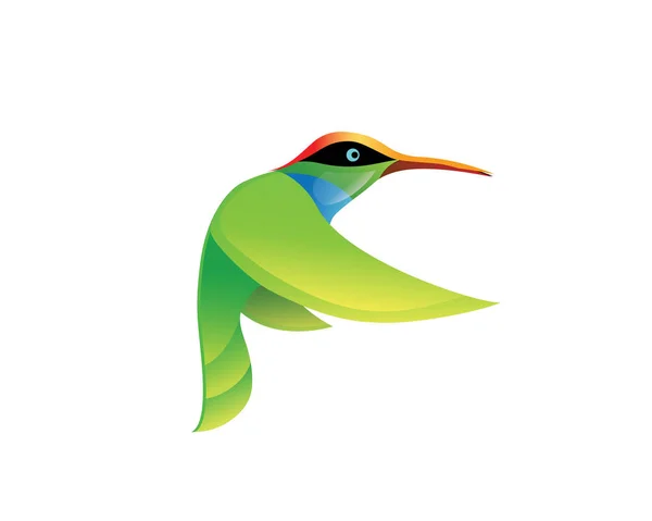 Modern Bird Logo Green Flying Hummingbird — Stock Vector