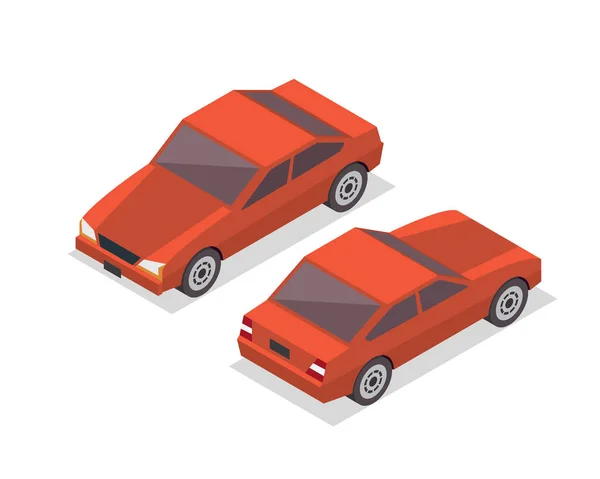 Modernt Isometrisk Urban Fordon Illustration Logo Orange Hybrid Sedan Bil — Stock vektor