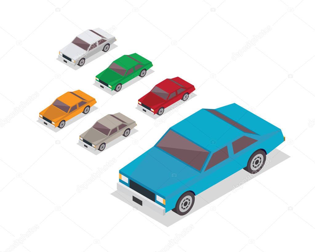Modern Isometric Urban Vehicle Illustration Logo - Multicolor Sedan Car Set