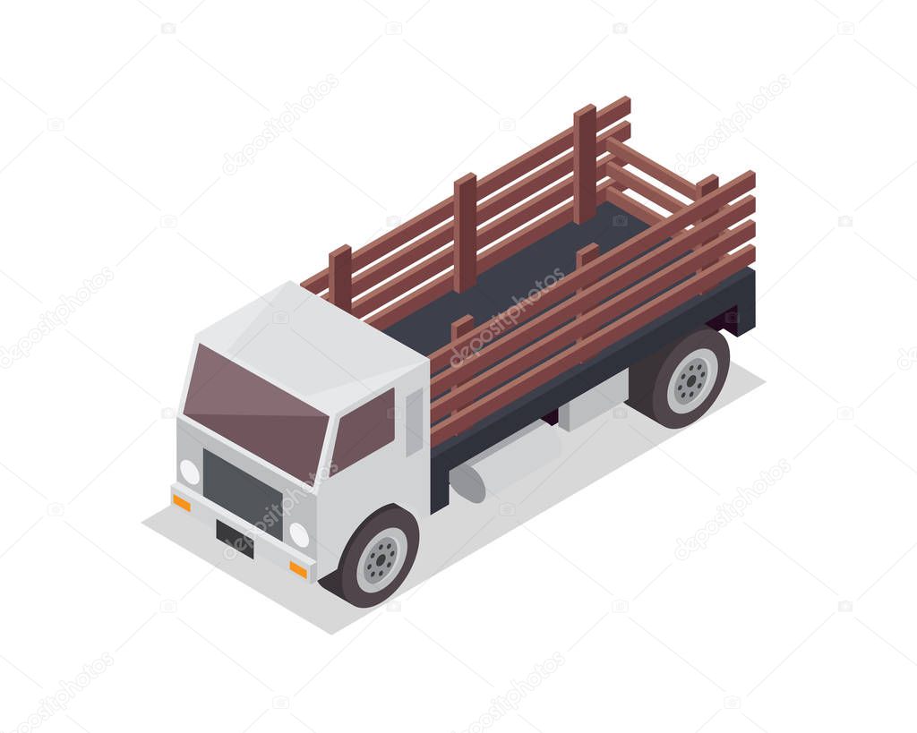 Modern Isometric Urban Vehicle Illustration Logo - Farm Truck