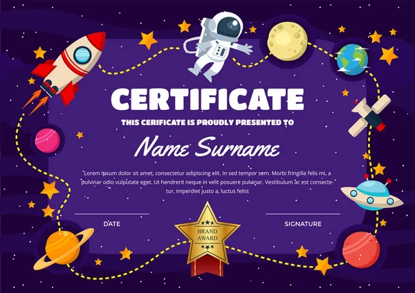 Милі Діти Сертифікат Досягнення Оцінки Шаблон Космічної Теми Сертифікат — стоковий вектор