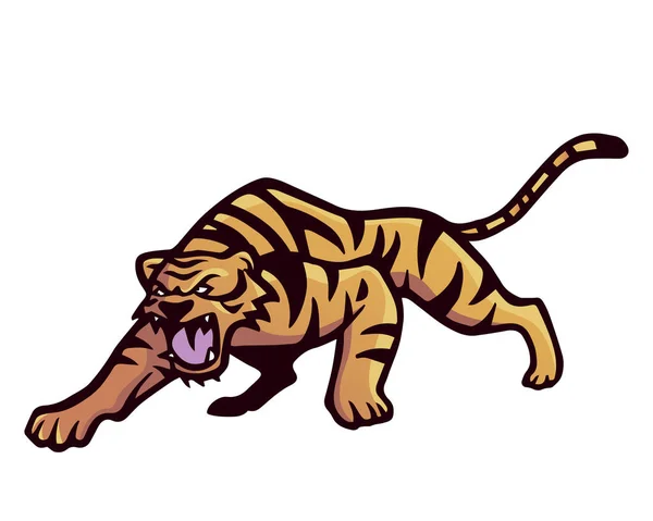 Vintage Agresywne Zwierzę Zły Działanie Ilustracja Logo Tygrys — Wektor stockowy