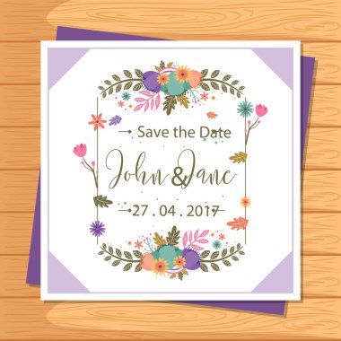 Güzel zarif çiçek düğün davetiye kartı