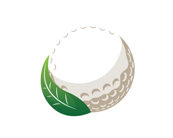 Moderne Golf Logo Golfbal Groene Verse Blad — Stockvector