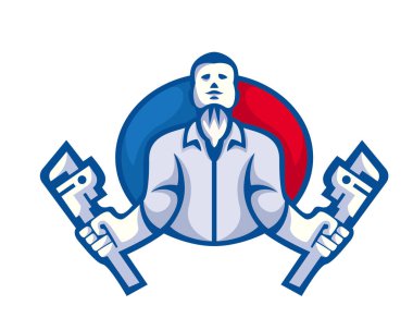 Modern su tesisatı hizmet Logo - profesyonel tesisatçı karakter siluet amblemi