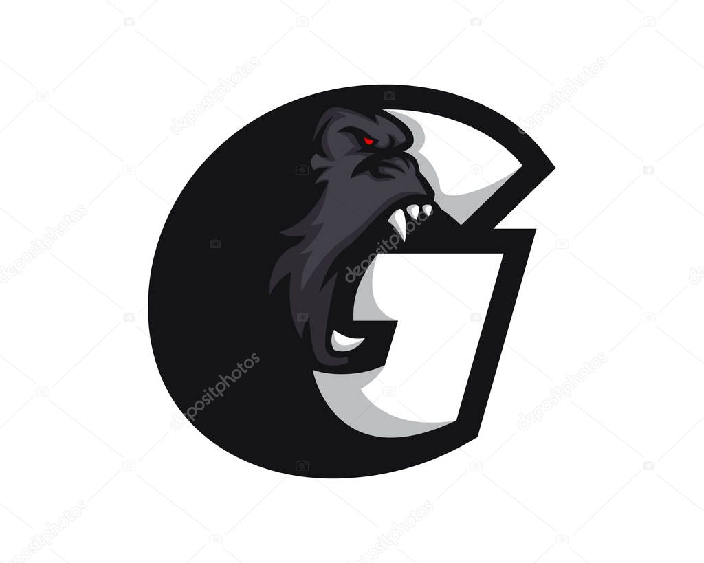 Modern Gorilla G Letter Alphabet Sports Logo