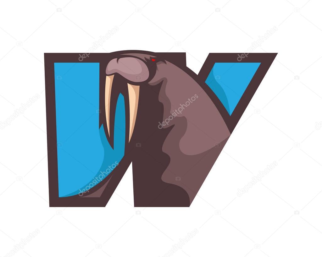Modern Walrus W Letter Alphabet Sports Logo