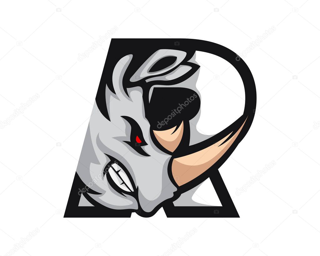 Modern Rhinoceros R Letter Alphabet Sports Logo
