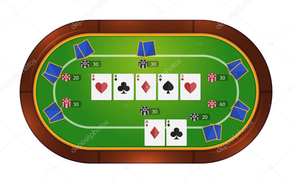 tavolo da poker panno verde su sfondo scuro, illustrazione vettoriale  6325236 Arte vettoriale a Vecteezy