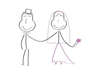 Romantik sevimli çift sopa Doodle resimde Draw tarafından 5 yıl yaşlı çocuk - düğün günü