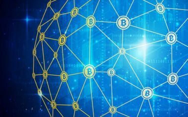 Modern Bitcoin ağ teknolojisi arka plan illüstrasyon