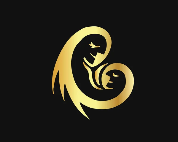 Modern Altın Anne Bebek Logo — Stok Vektör