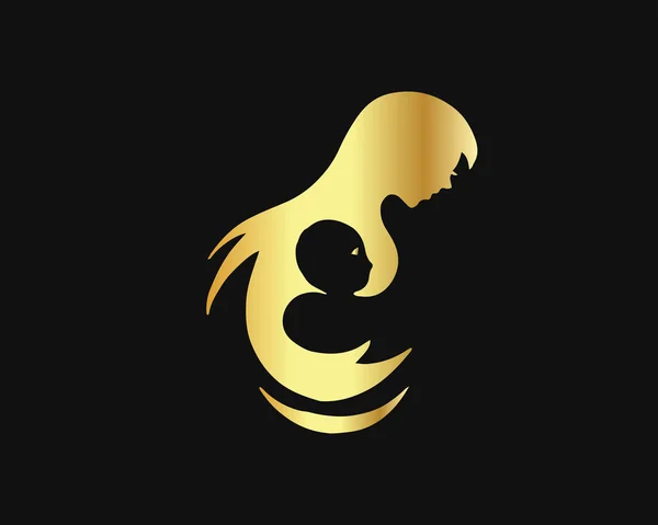 Modernes Gold Mutter Und Baby Logo — Stockvektor