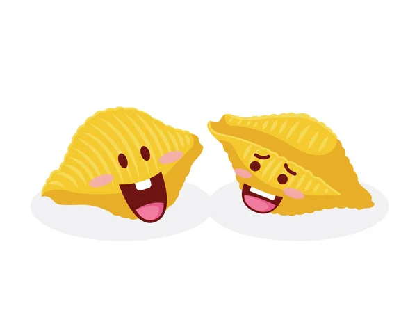 Bonito Feliz Italiano Pasta Cartoon Ilustração Logo Conchiglie Rigate —  Vetores de Stock