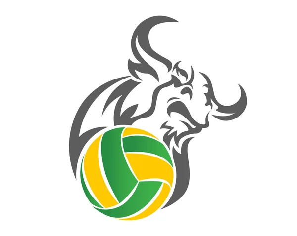 Logo Illustration Sport Animal Confiance Moderne Symbole Taureau Balle Volley — Image vectorielle