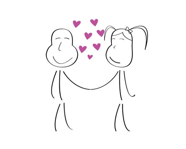 Romantico Coppia Carina Bastone Doodle Illustrazione Disegnare Anni Bambini Tenere — Vettoriale Stock