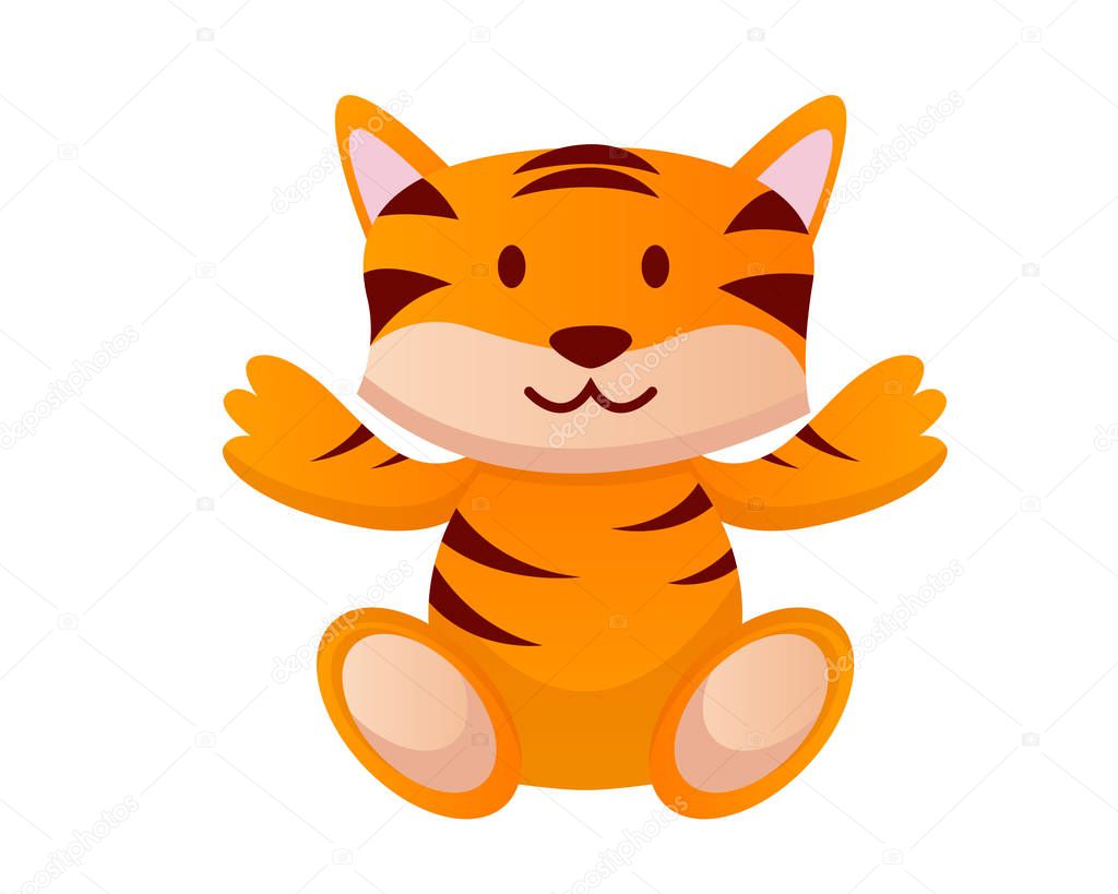 Flat Cute Innocent Stuffed Animal Plush Character Logo - Tiger