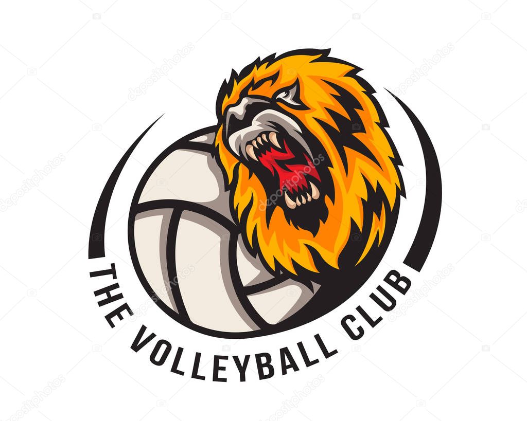 Modern Volleyball Logo - Aggressive Lion And Volleyball Ball Illustration