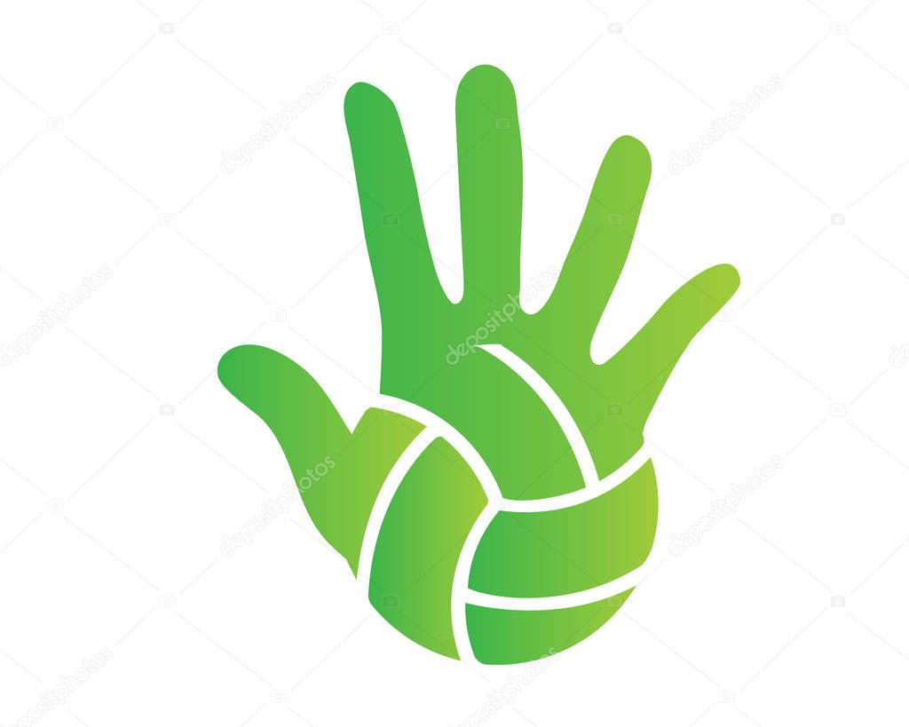 Modern Volleyball Logo - Green Hand Palm And Volleyball Ball Symbol