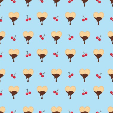 Sorunsuz yinelenebilir yiyecek ve içecekler desen - çikolatalı aşk şekil gözleme ve kiraz