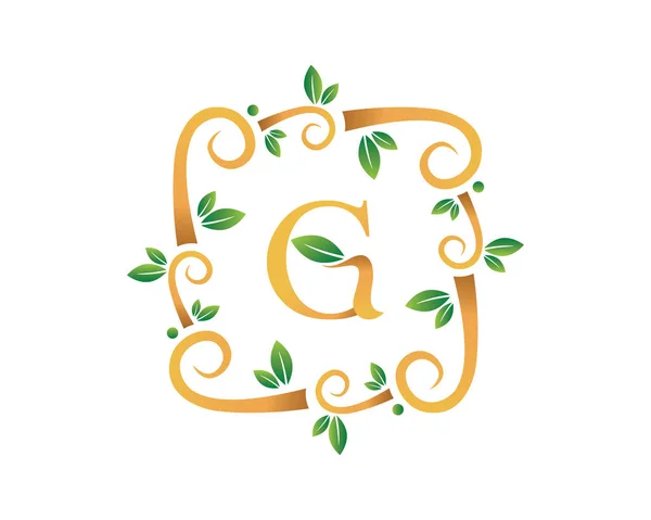Élégante Lettre Floral Avec Logo Gold Branch — Image vectorielle