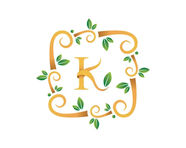 Letra Floral Elegante Con Logotipo Rama Del Oro — Archivo Imágenes Vectoriales