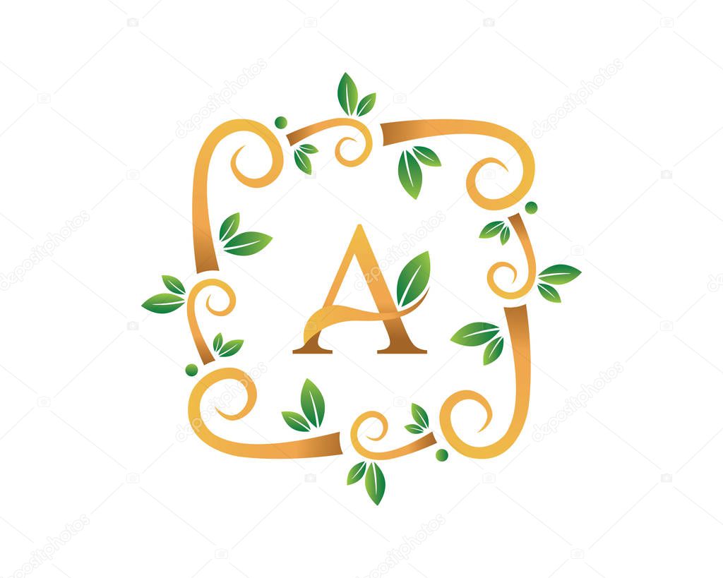 Elegant Floral A Letter With Gold Branch Logo